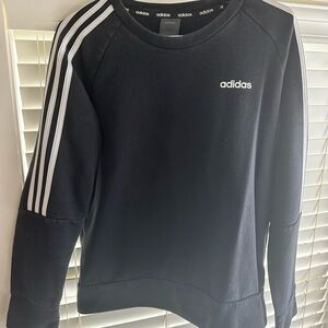 Women’s Medium Adidas Black Sweatshirt with White Three-Stripe Sleeves